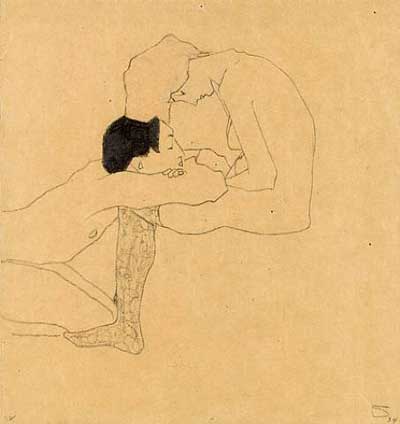 Sketch of two people by artist Egon Schiele